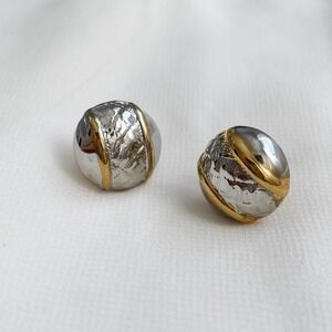 VTG Silver Gold Stripe Round Earrings